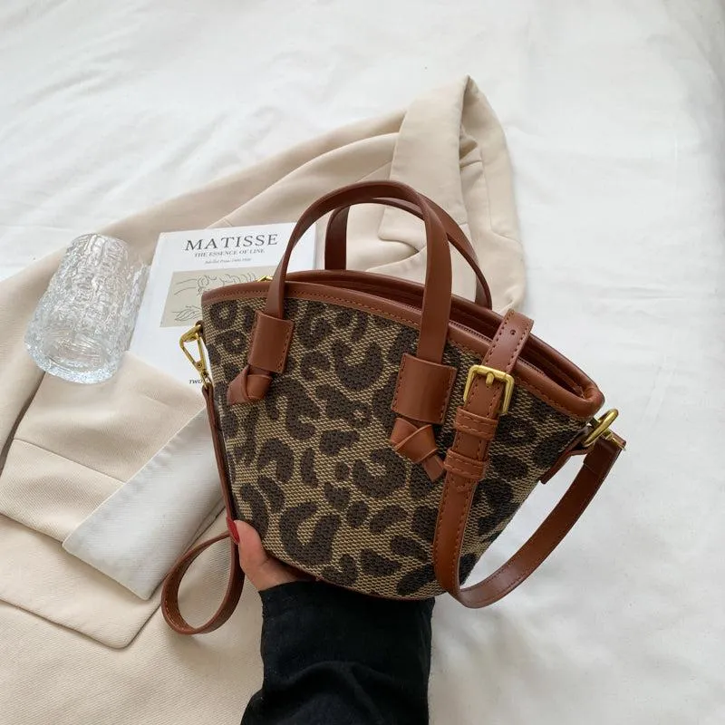 Leopard Print Crossbody Bucket Bag