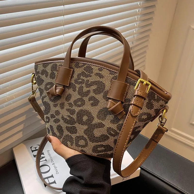 Leopard Print Crossbody Bucket Bag