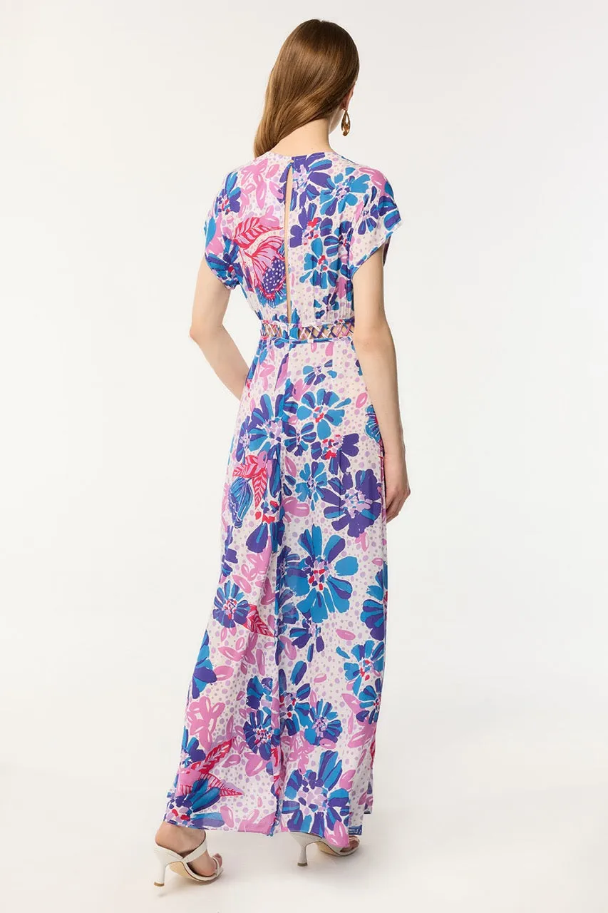 Long Dress Cecile - Blue Artistic Flower