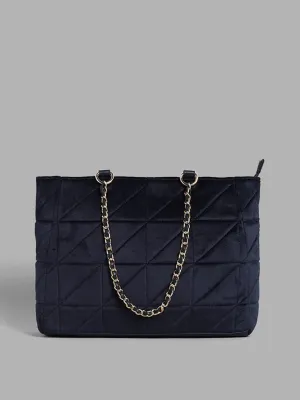 LOV Navy Geometric Textured Handbag