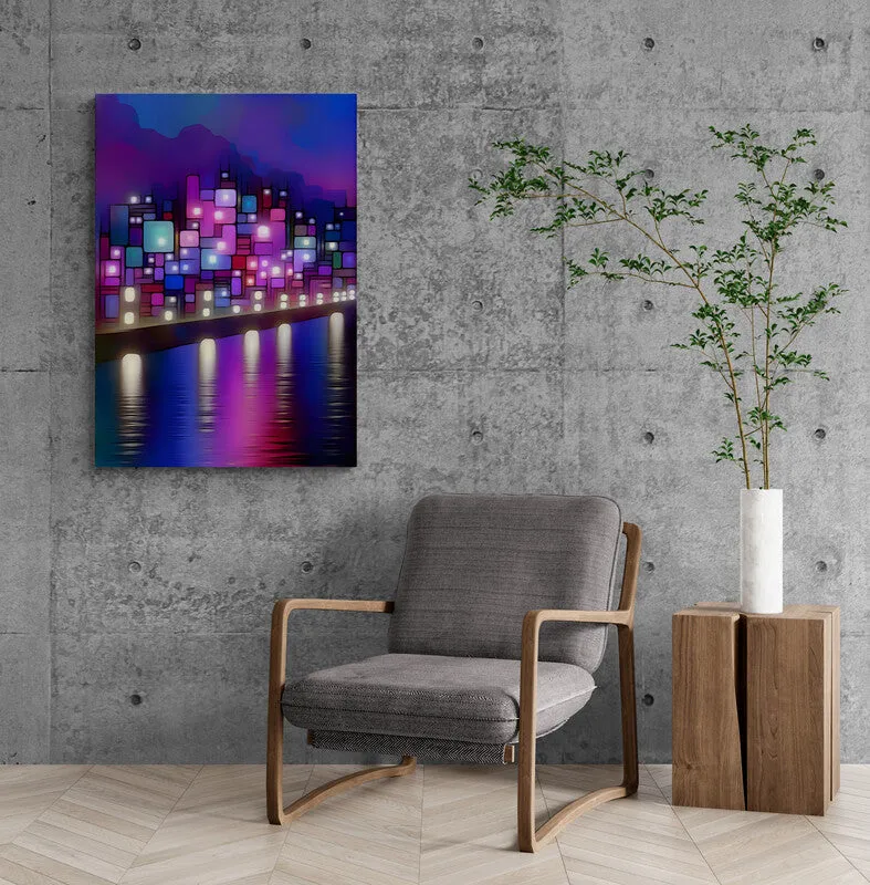 Luminous Metropolis: Cubist Wall Art Print - canvas