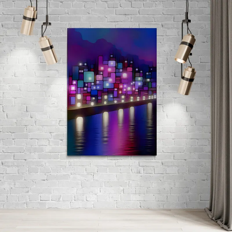 Luminous Metropolis: Cubist Wall Art Print - canvas