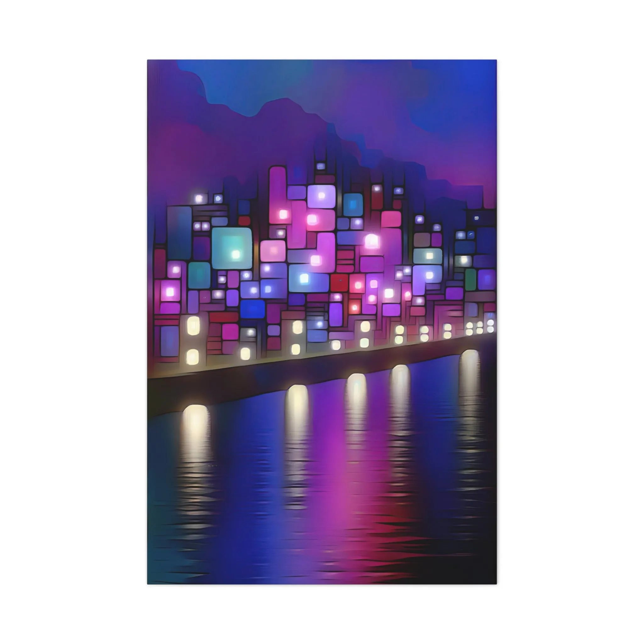 Luminous Metropolis: Cubist Wall Art Print - canvas