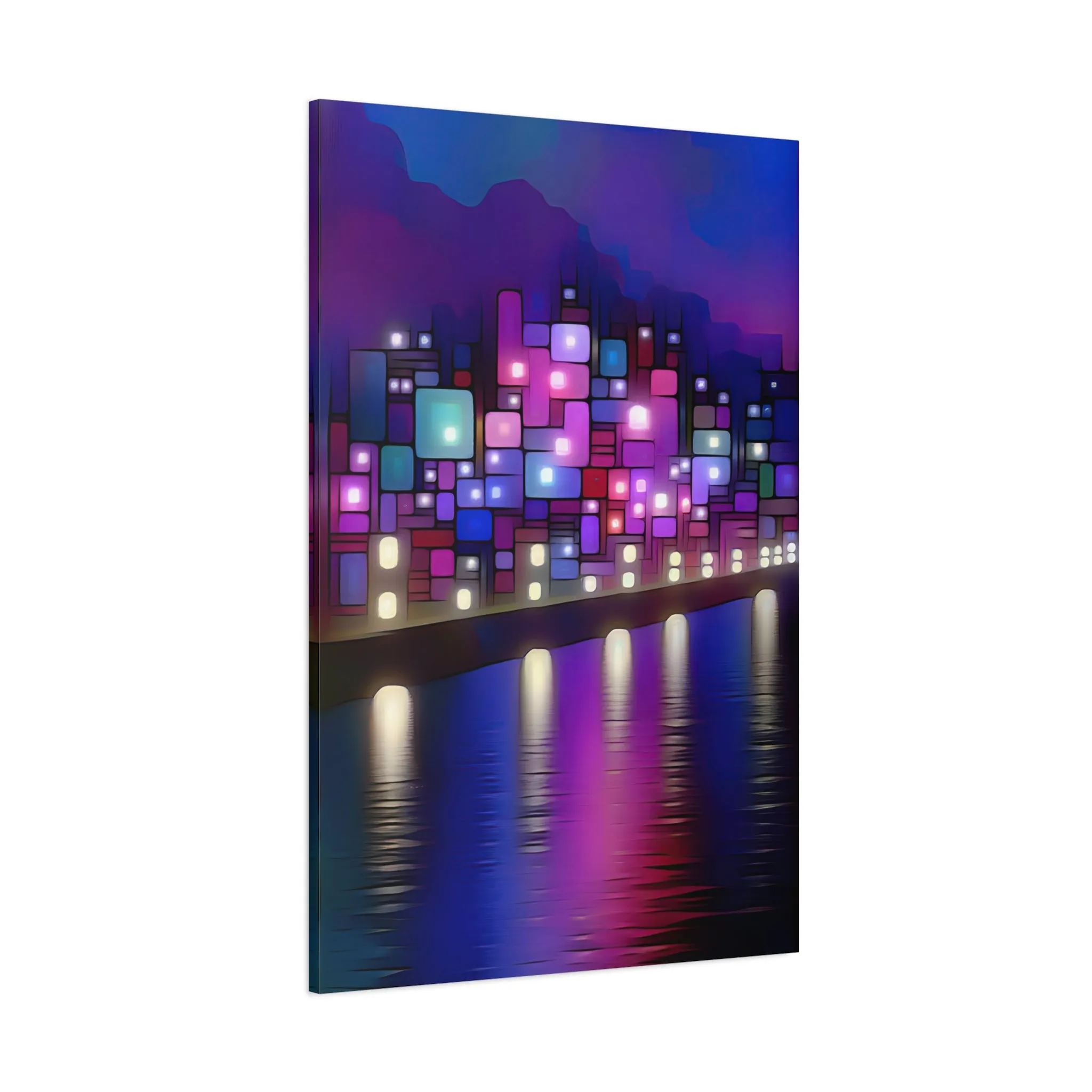 Luminous Metropolis: Cubist Wall Art Print - canvas