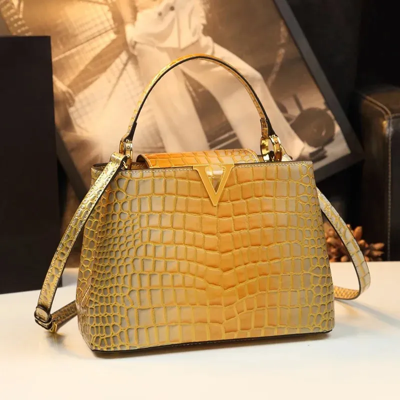 Lux Leather Gradient Croc Pattern Handbag