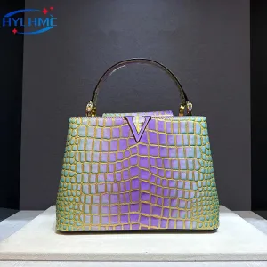 Lux Leather Gradient Croc Pattern Handbag