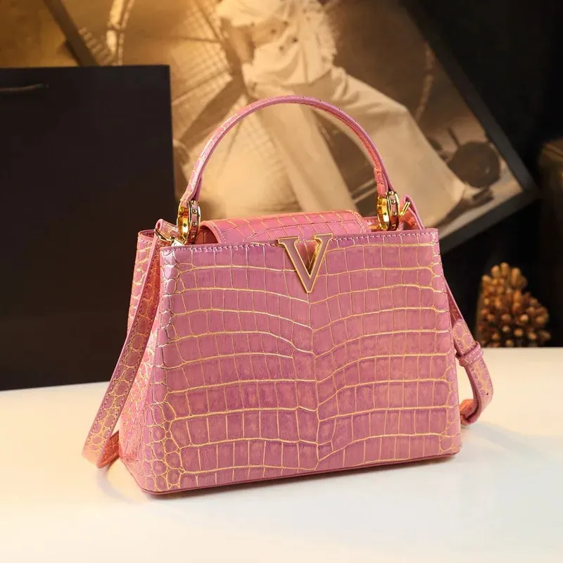 Lux Leather Gradient Croc Pattern Handbag