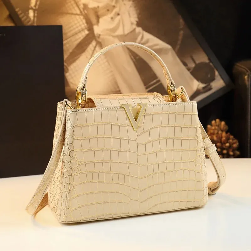 Lux Leather Gradient Croc Pattern Handbag