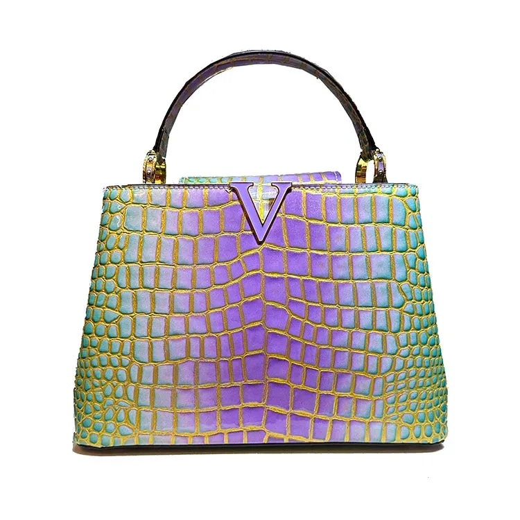 Lux Leather Gradient Croc Pattern Handbag