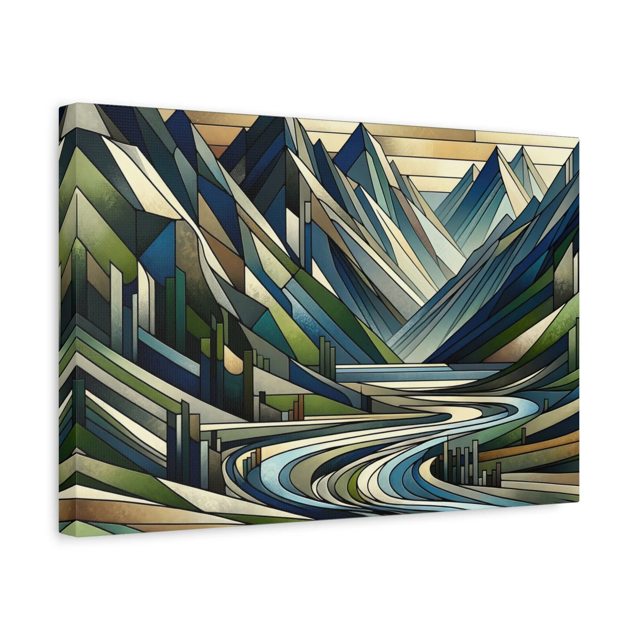 Meditative Mountain Odyessy: Cubist Wall Art - canvas