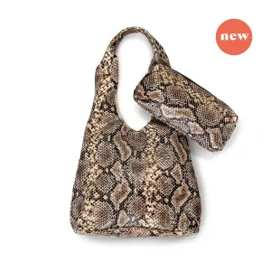 MIBA LEATHER SLOUCH BAG / Dark Brown Snake Print