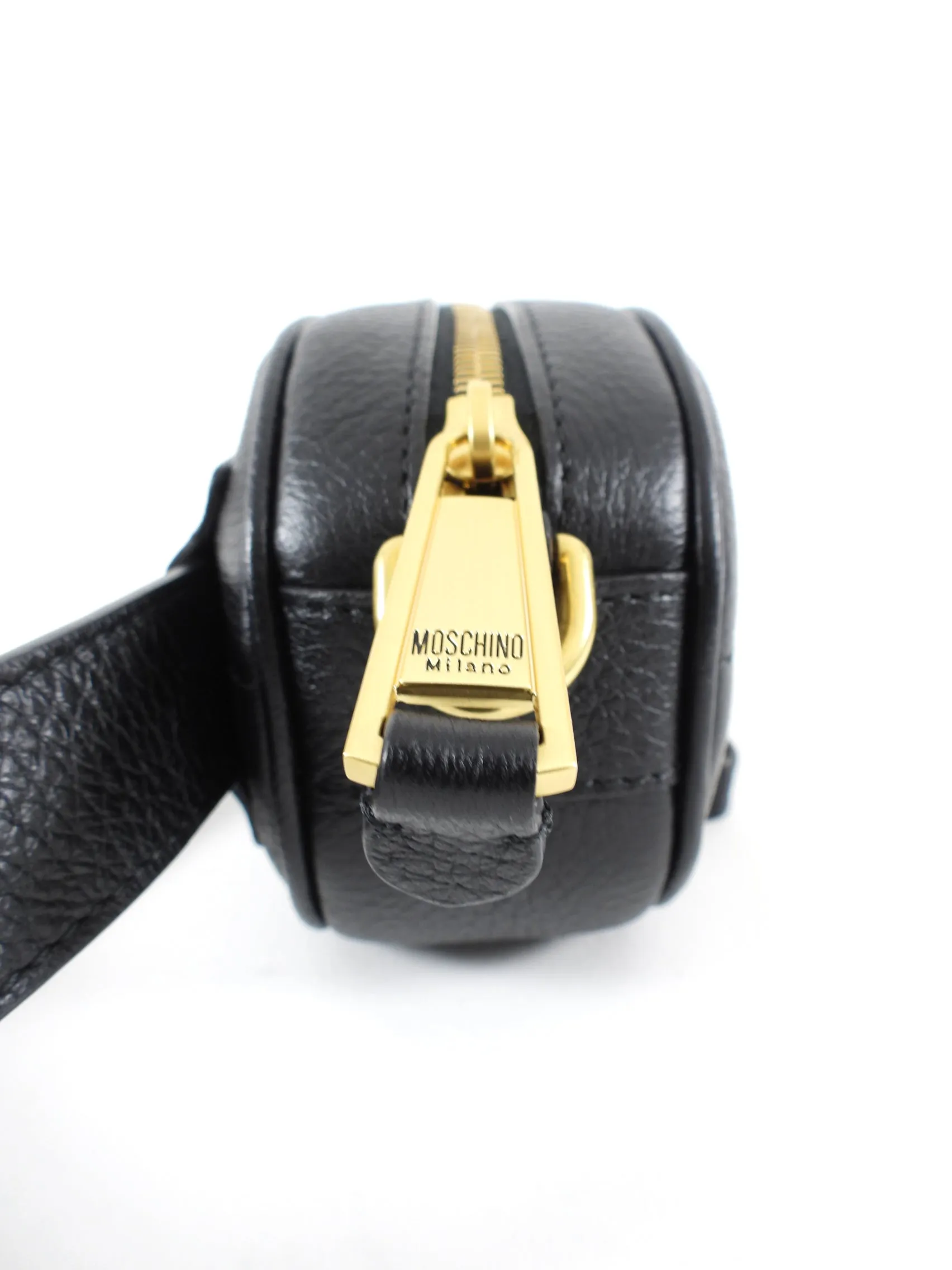 Moschino Couture Black Leather Fanny Pack Belt Bag