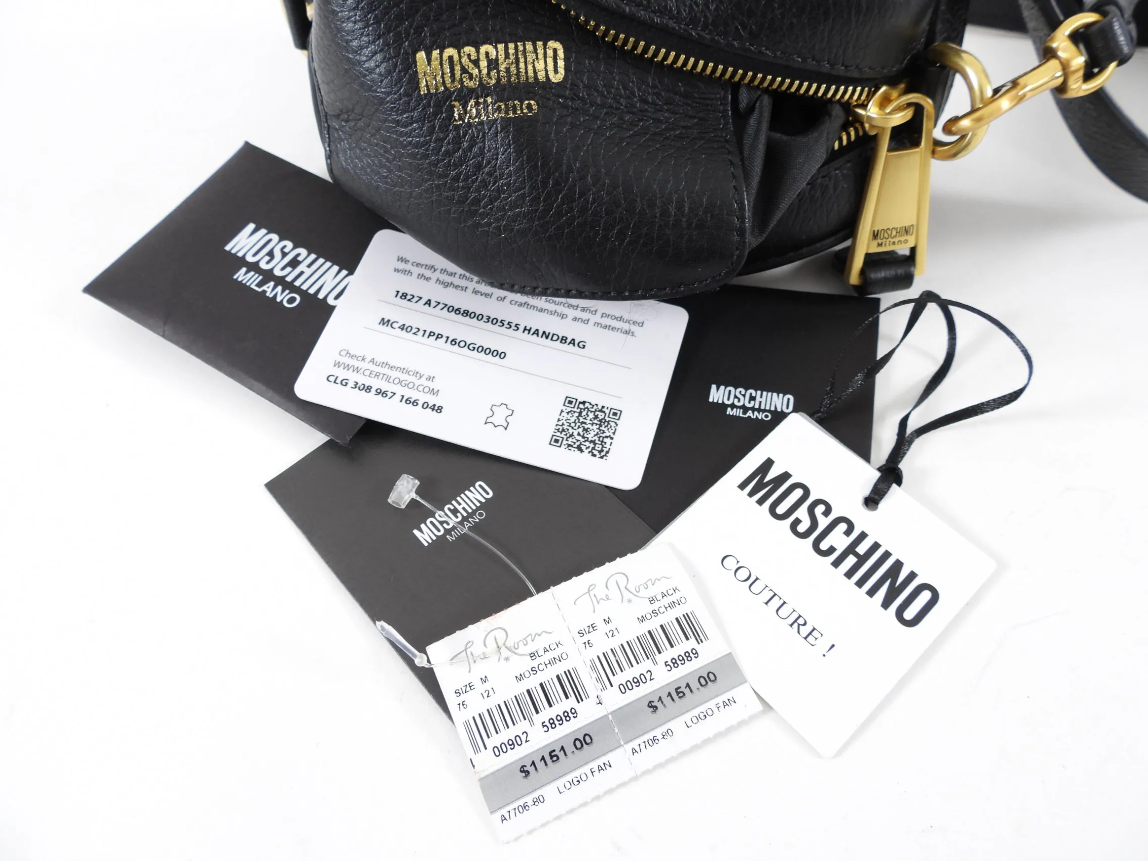 Moschino Couture Black Leather Fanny Pack Belt Bag