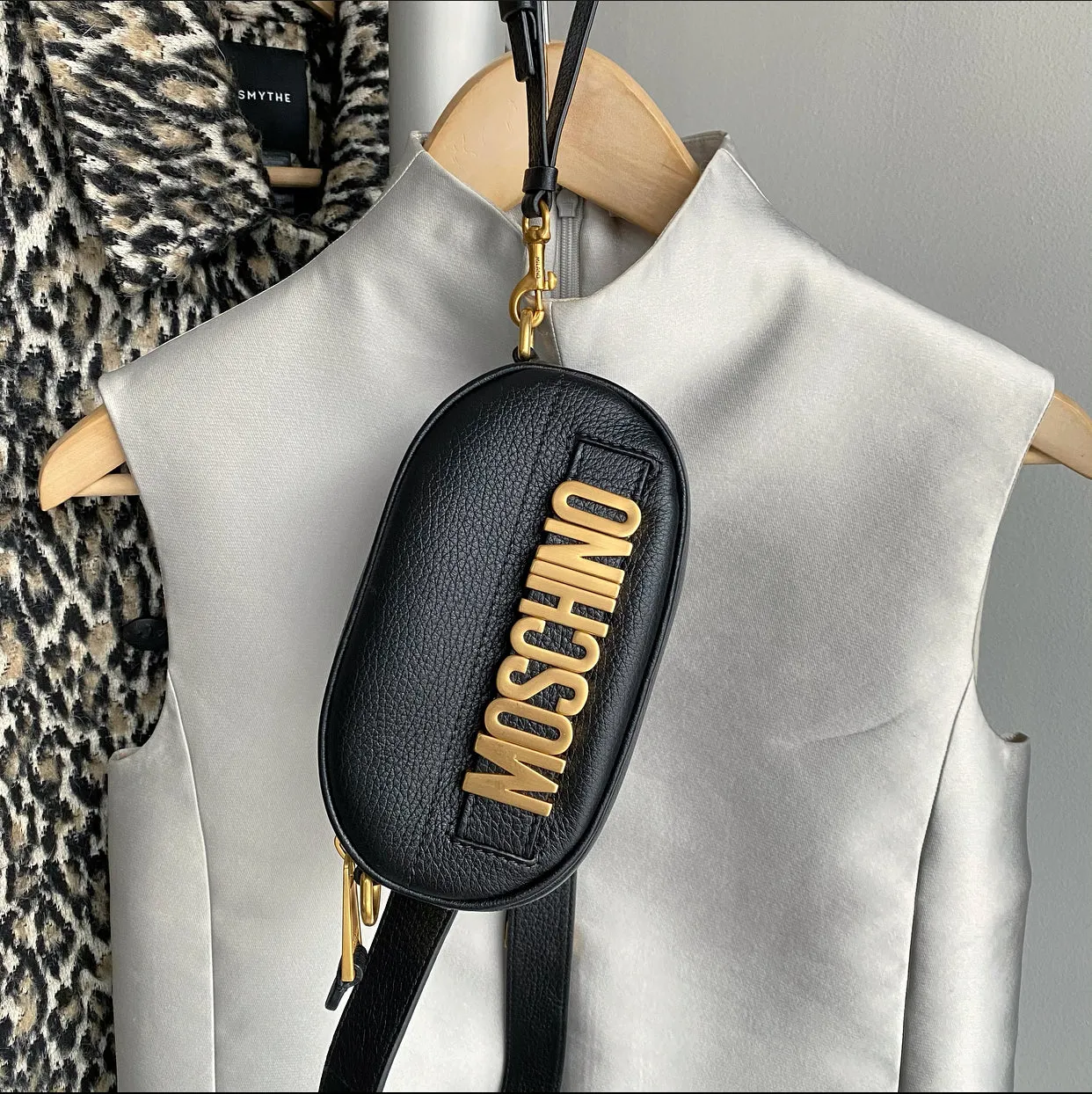 Moschino Couture Black Leather Fanny Pack Belt Bag