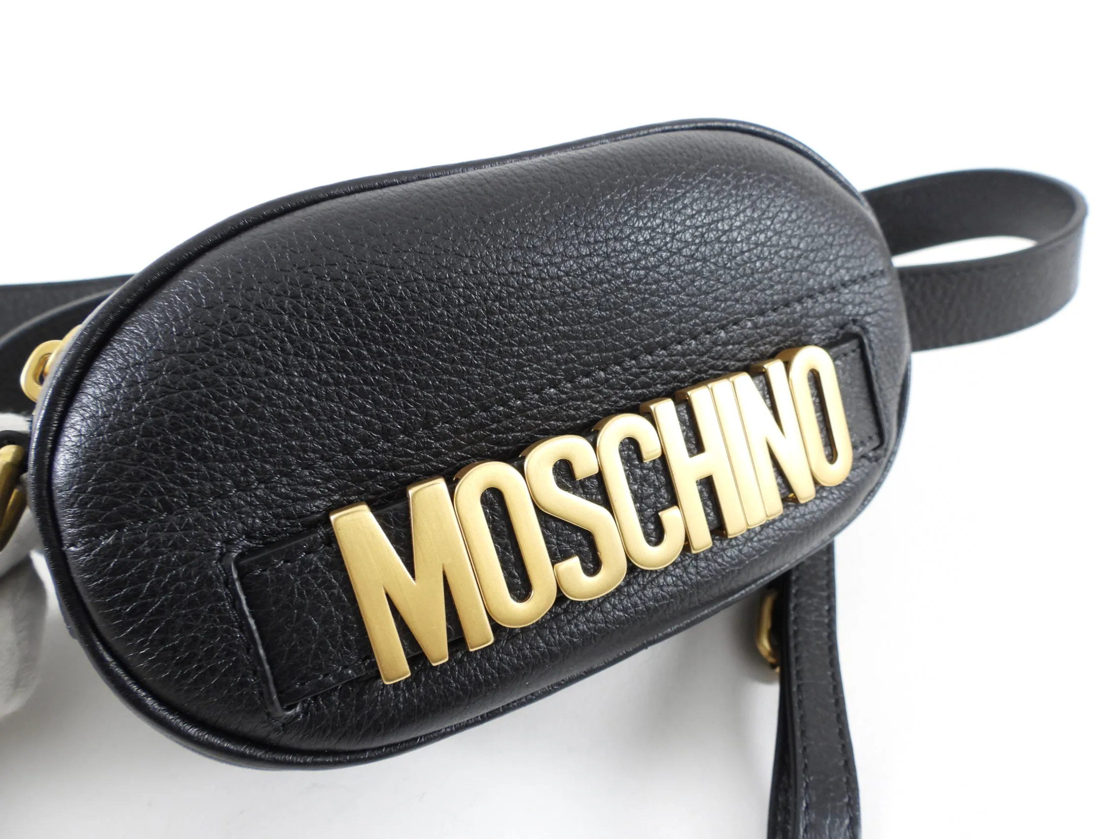 Moschino Couture Black Leather Fanny Pack Belt Bag