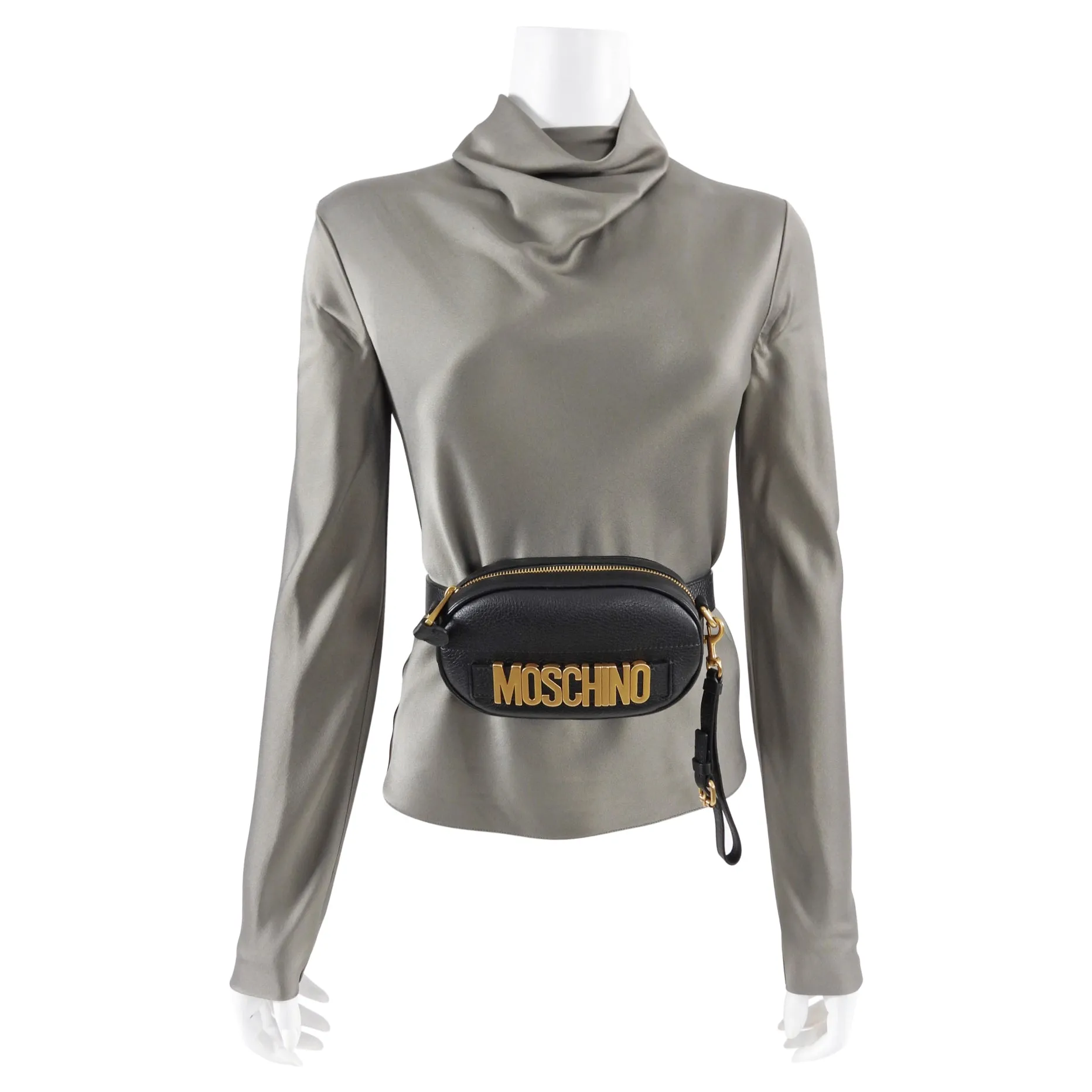 Moschino Couture Black Leather Fanny Pack Belt Bag