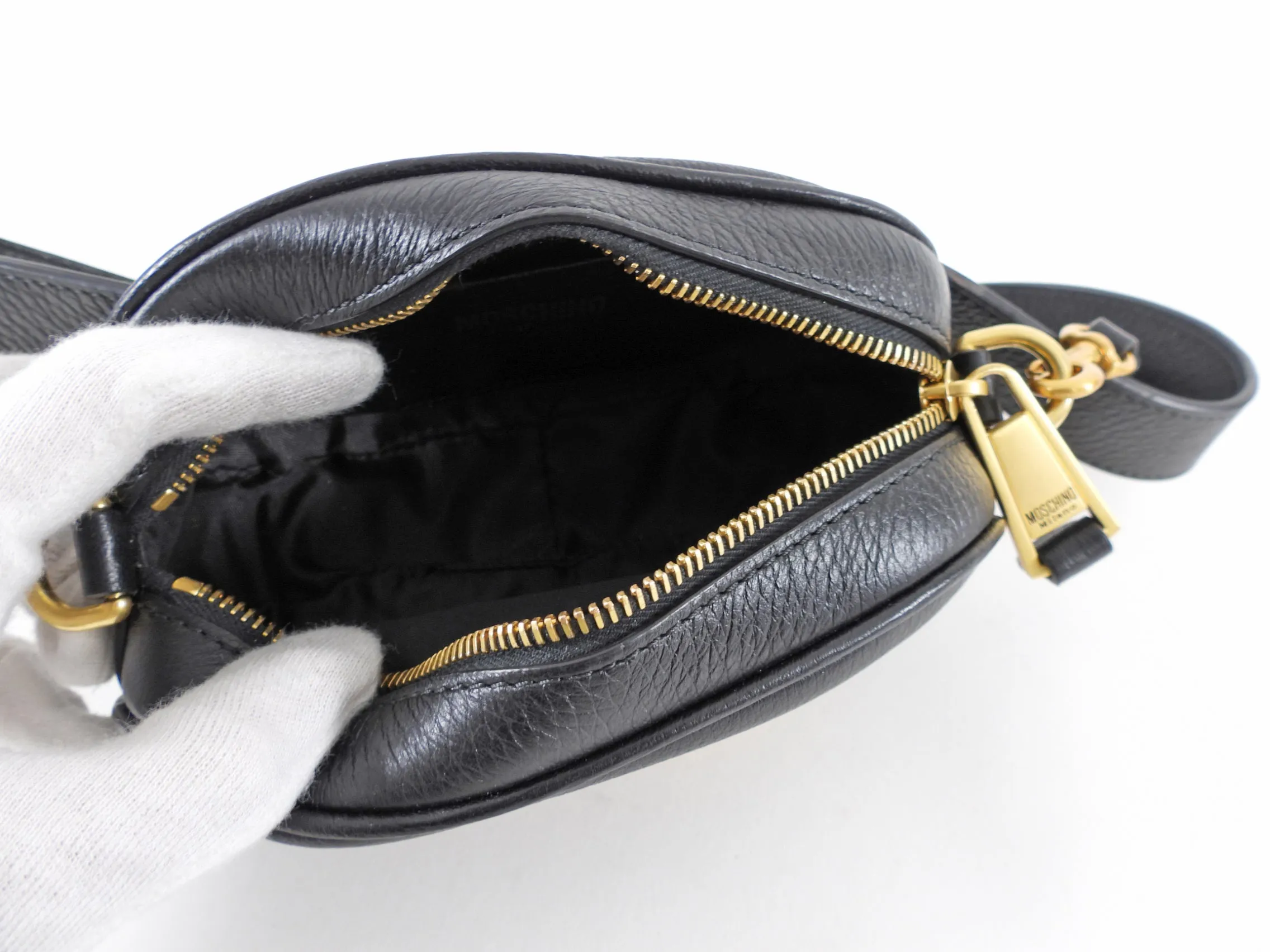 Moschino Couture Black Leather Fanny Pack Belt Bag