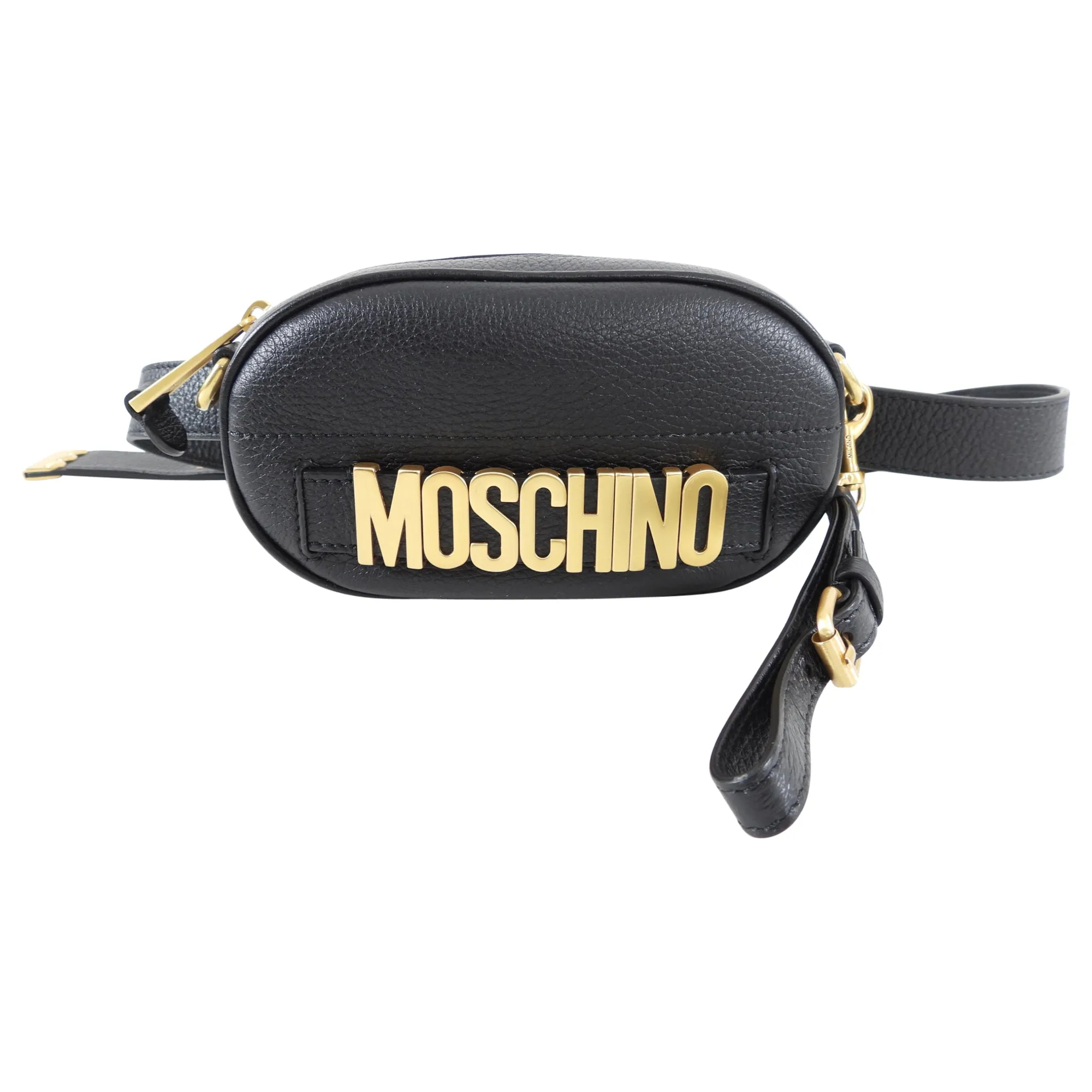 Moschino Couture Black Leather Fanny Pack Belt Bag