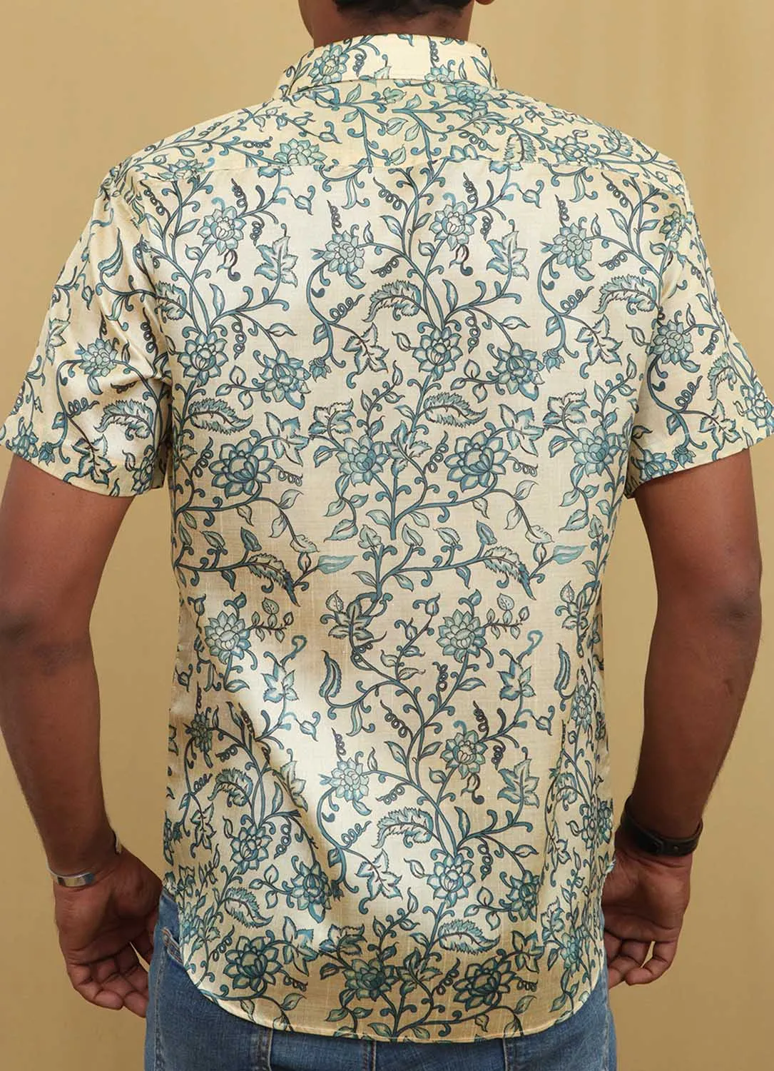 Pastel Kalamkari Tussar Silk Shirt: Exquisite Digital Prints