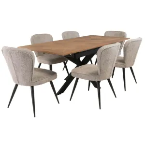 Patti 1.6m Extending Oak Dining Table   6 Flero Grey Chairs