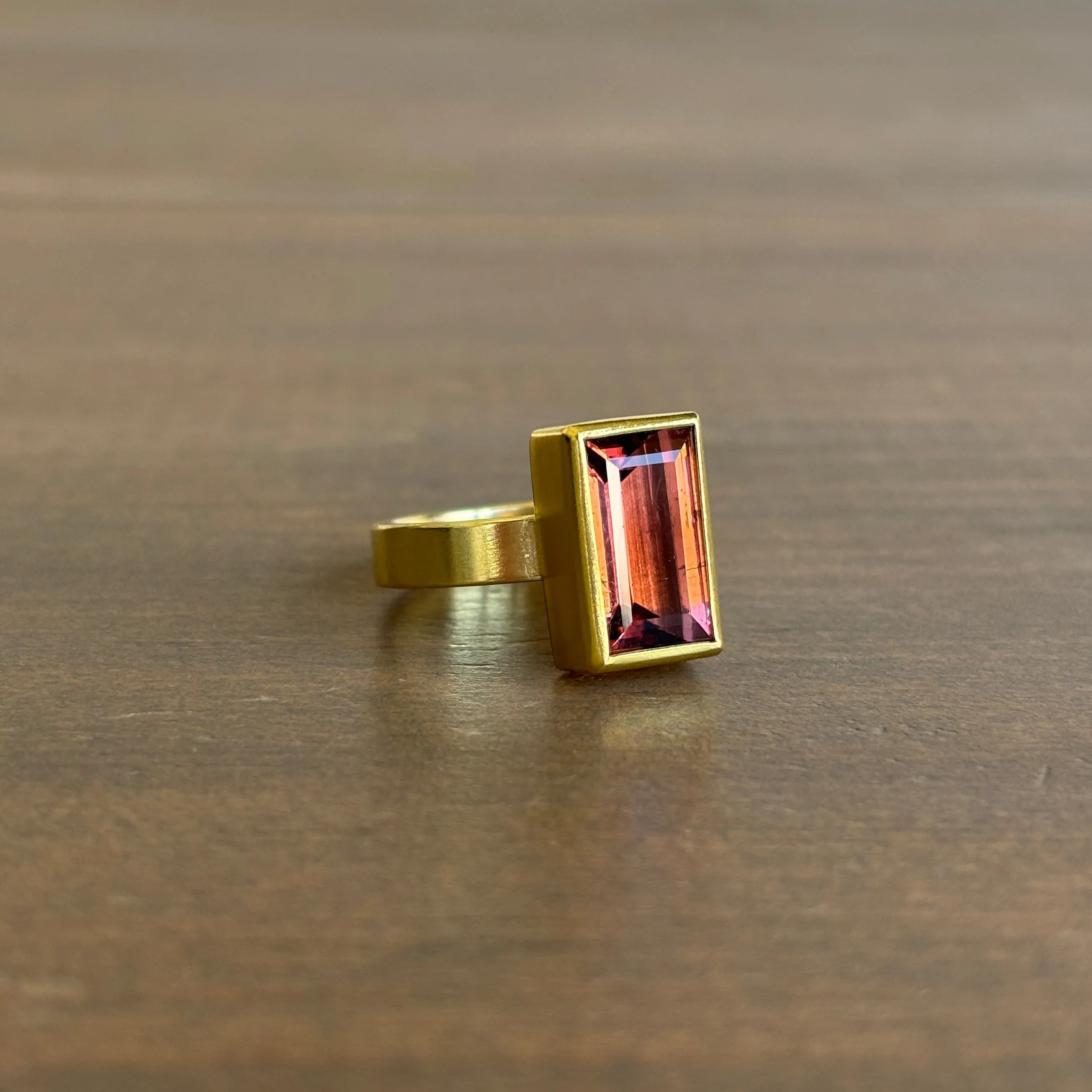 Peach Tourmaline Rectangle Ring