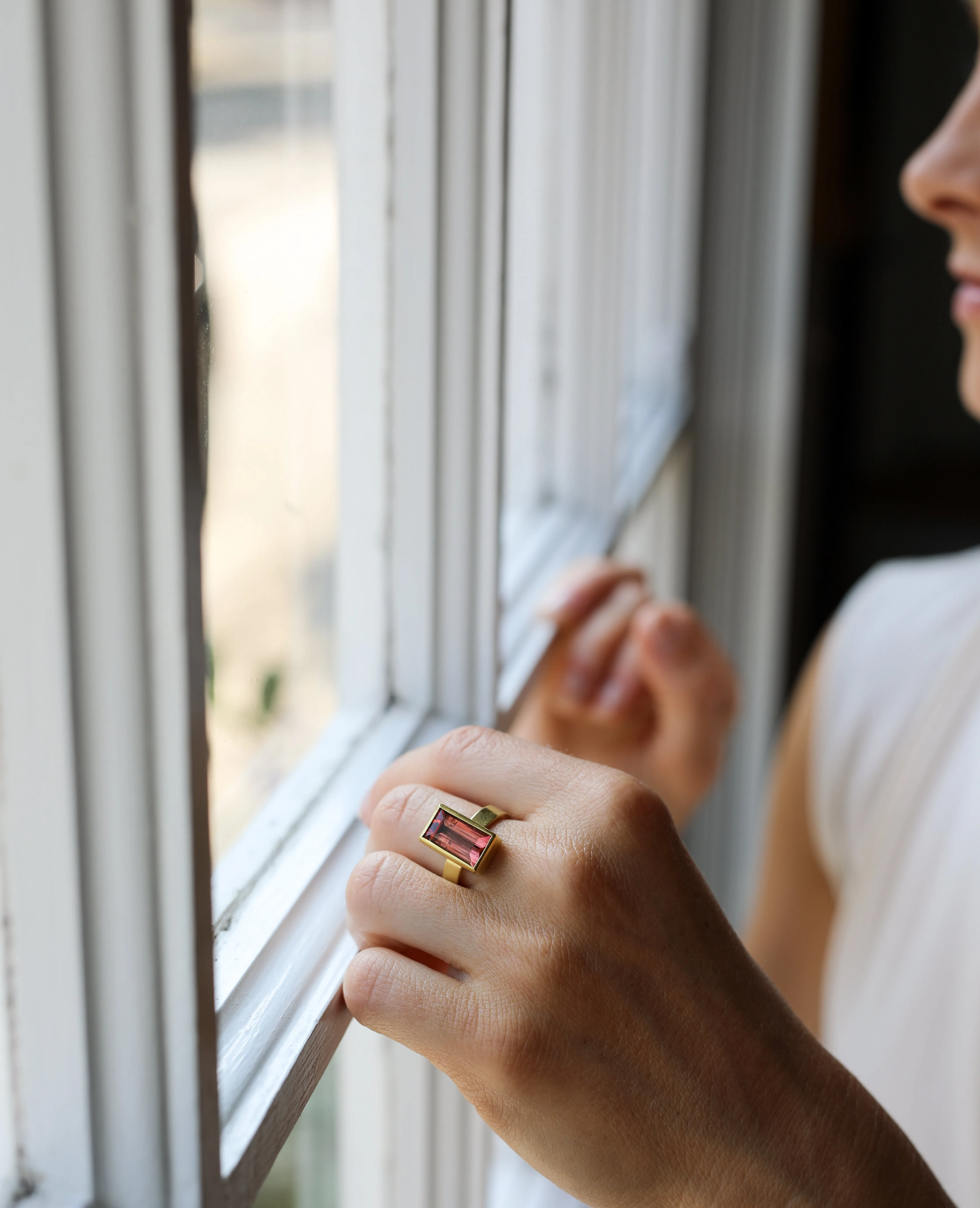 Peach Tourmaline Rectangle Ring