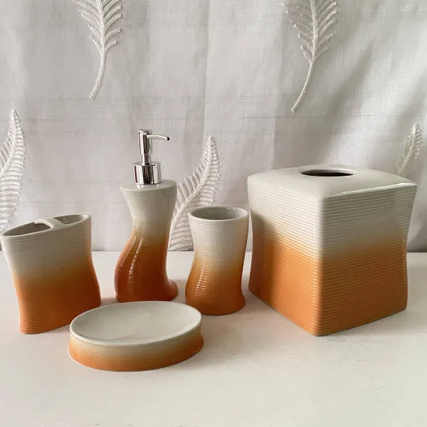 Peach/Orange And White Gradient Bathroom Accessory Set