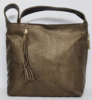 Pewter Snakeprint Leather handbag #TR843Pewterprint. Made in USA.