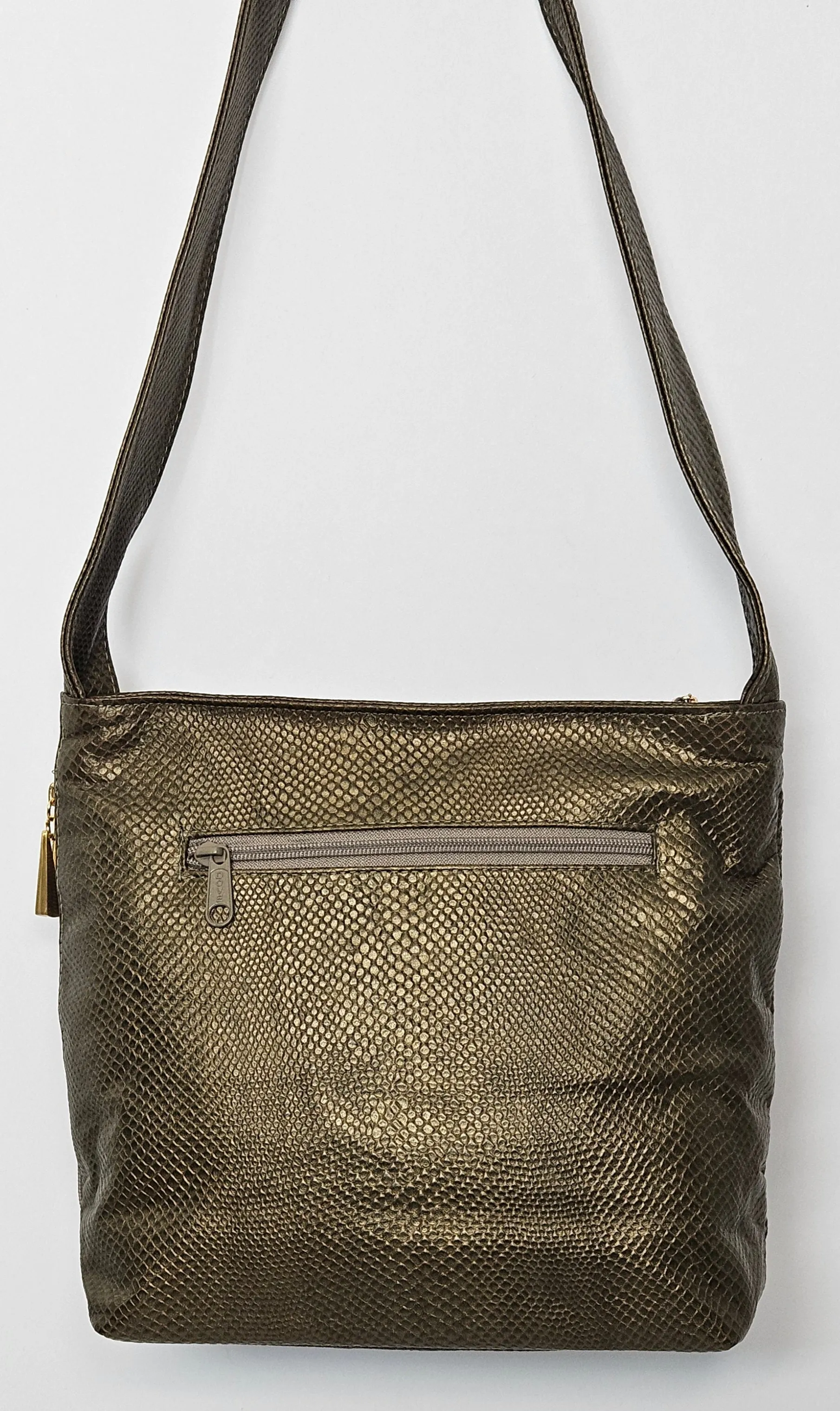 Pewter Snakeprint Leather handbag #TR843Pewterprint. Made in USA.