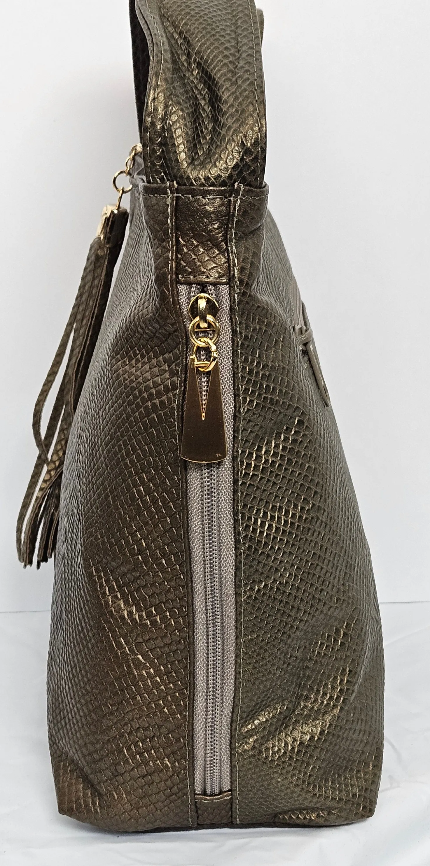 Pewter Snakeprint Leather handbag #TR843Pewterprint. Made in USA.