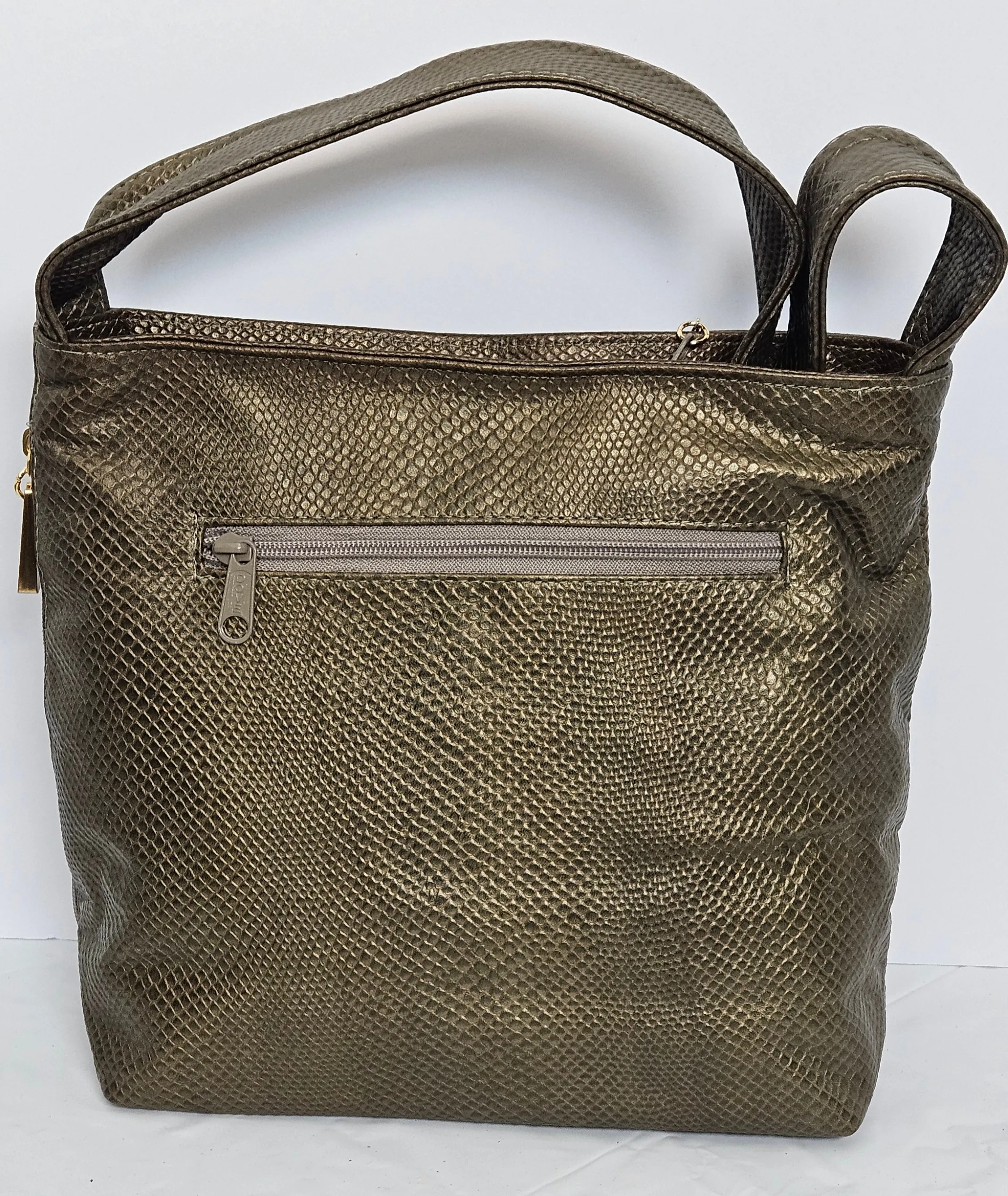 Pewter Snakeprint Leather handbag #TR843Pewterprint. Made in USA.