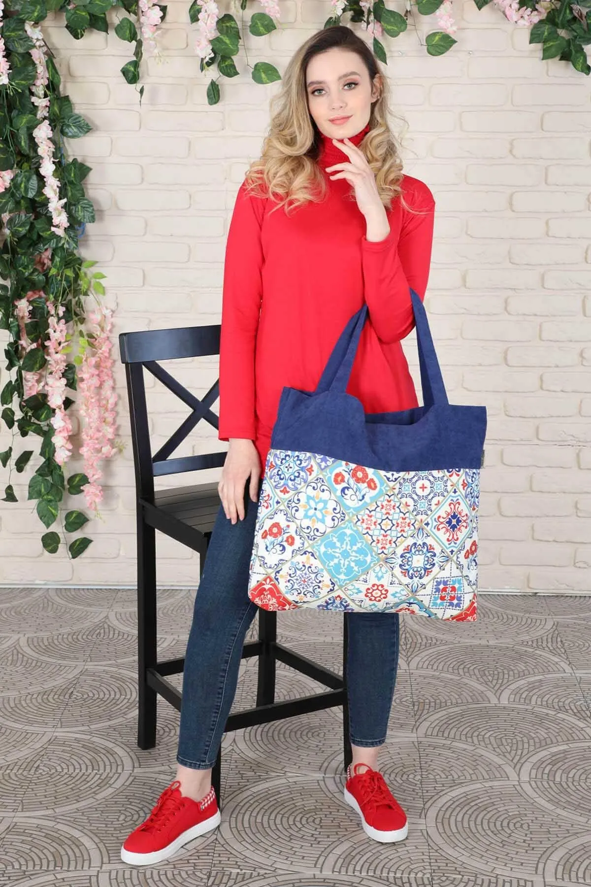 Polyester Hand Shoulder Bag for Women Tote Bag Casual Daily Bag Elephant Patterned Fabric Large Capacity,C-2B