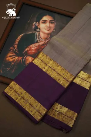 PURPLISH GREY WITH PLUM PURPLE KANCHIVARAM SILK SAREE