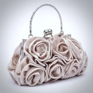 "AnnMarie" - Satin Rose Bridal Handbag Clutch - More Colors