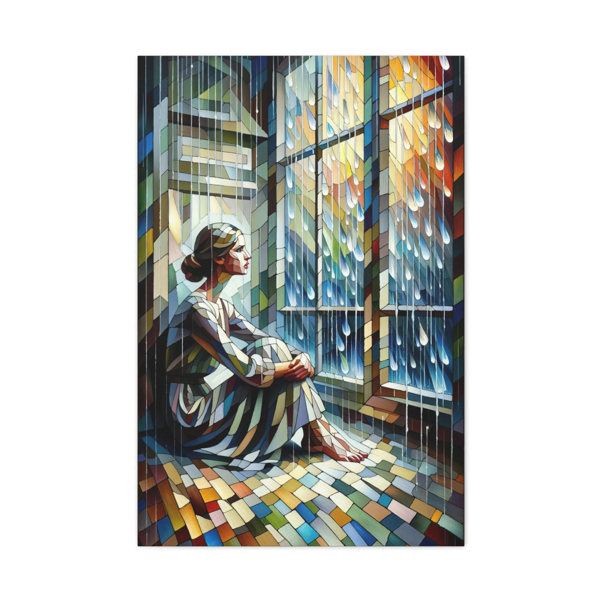 Rainstorm Serenity: Cubist Wall Art - canvas