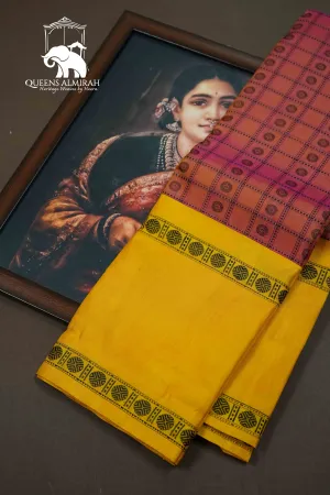 RAMBUTAN RED WITH MANGO YELLOW PURE KANCHIVARAM SILK SAREE