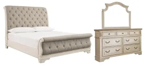 Realyn California King Sleigh Bed with Mirrored Dresser