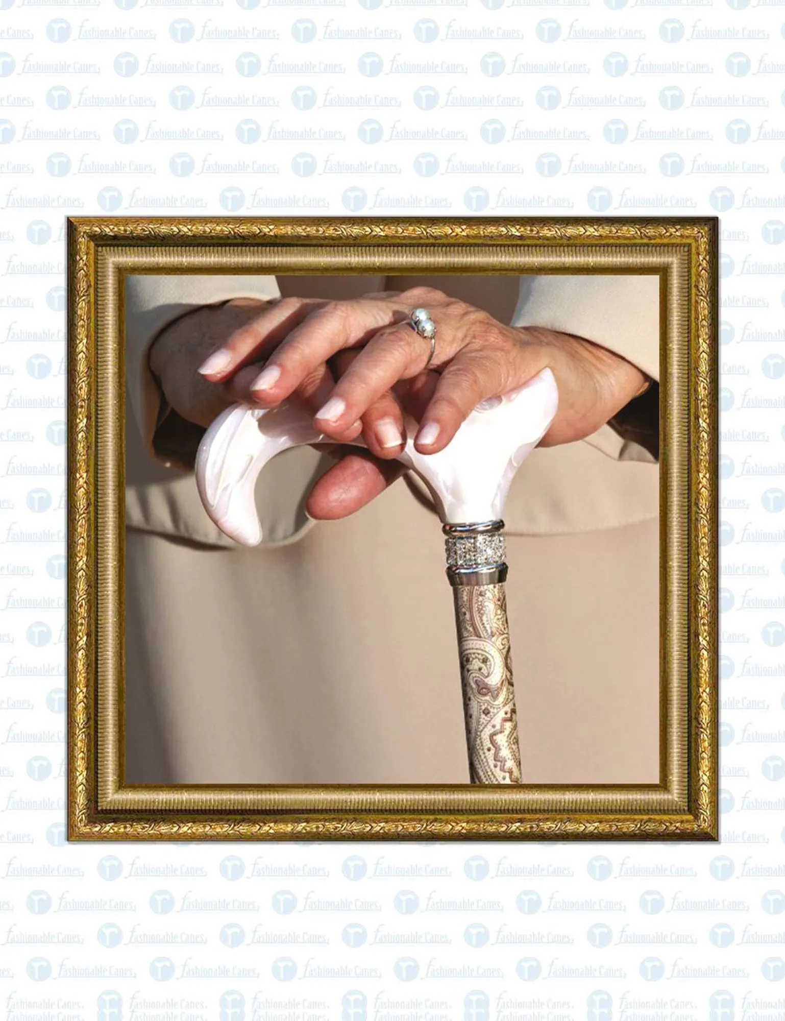 Rhinestone Designer Cane: Rich Creme Exquisite Pearlz Elegance