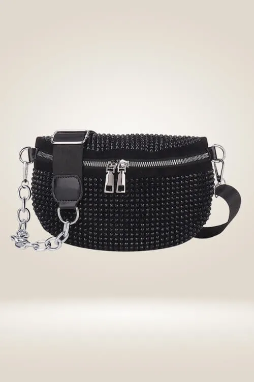 Rhinestone Vegan Leather Sling Bag