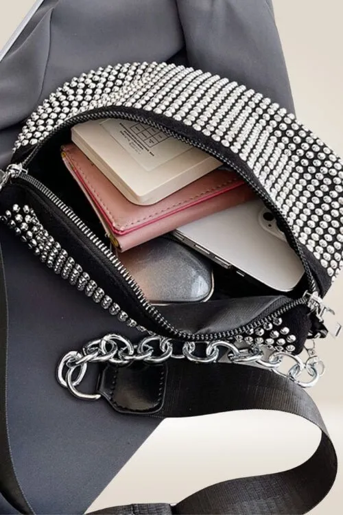 Rhinestone Vegan Leather Sling Bag