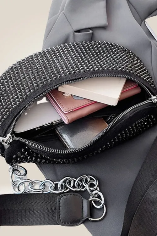 Rhinestone Vegan Leather Sling Bag