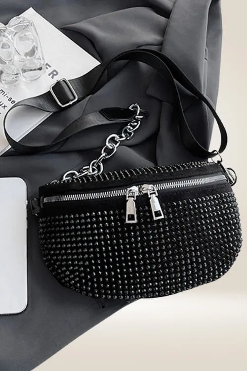 Rhinestone Vegan Leather Sling Bag