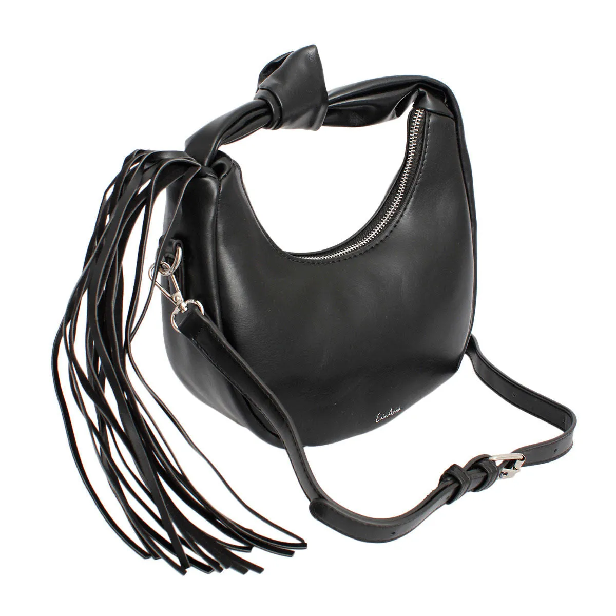 Round Fringe Shoulder Bag - Black