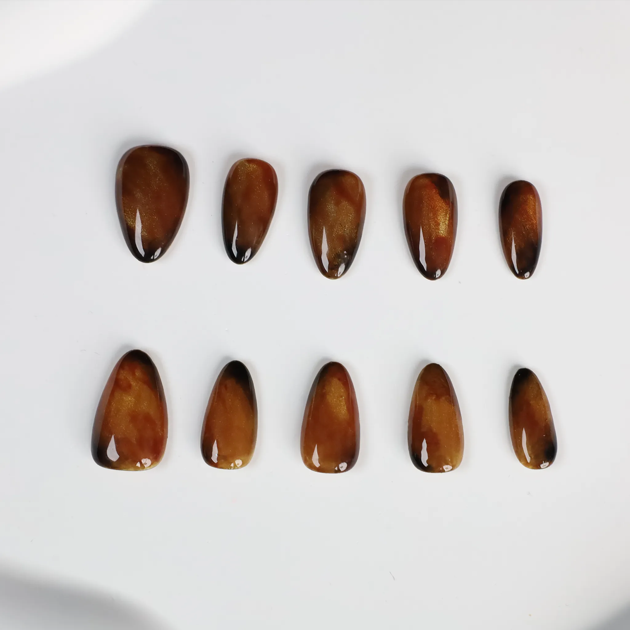 Rustic Amber Gradient Press-On Nails with Minimalistic Elegance,  Extra Short Almond Fake Nails, 3D Handmade Gel Nails