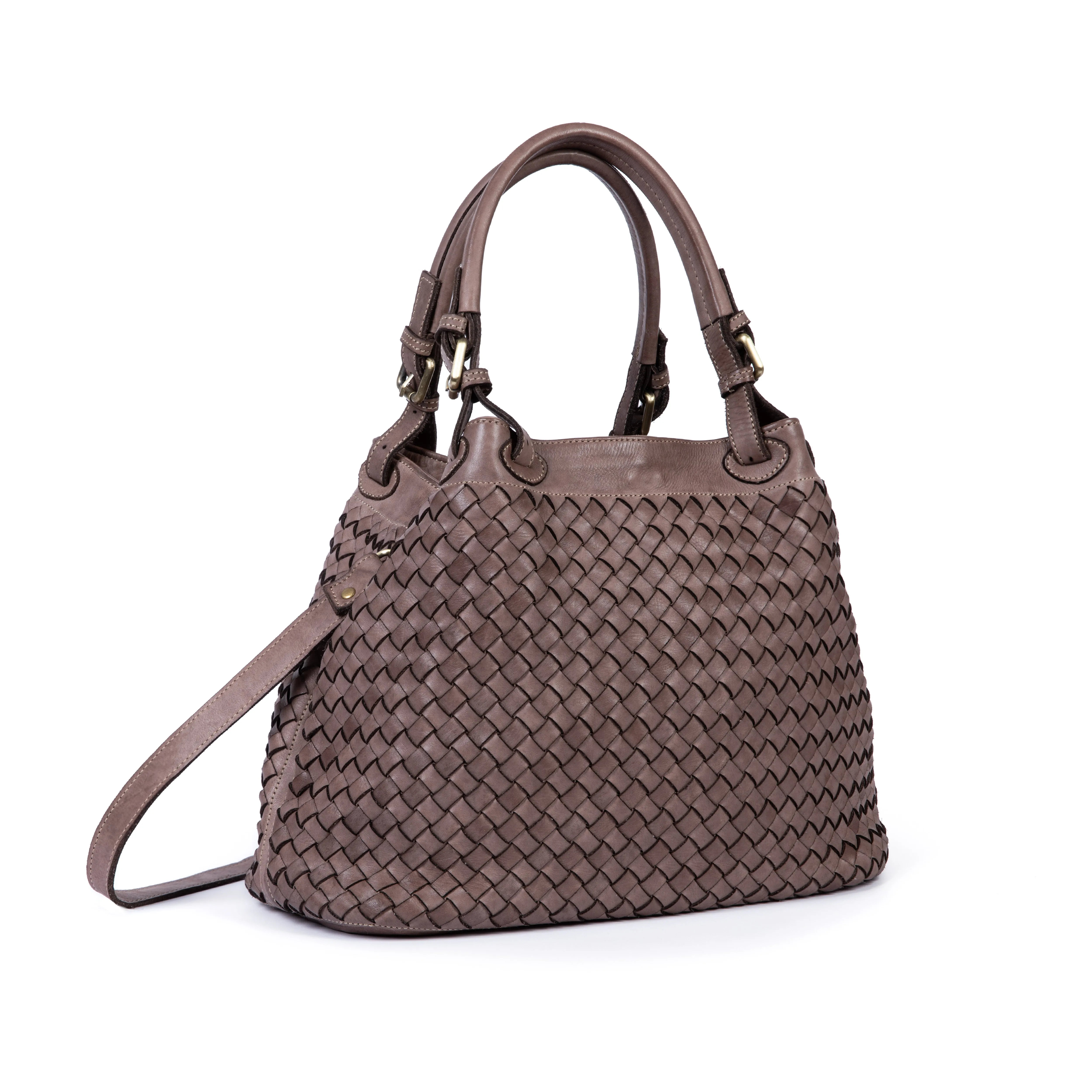 Salerno: Mushroom Woven Leather Handbag