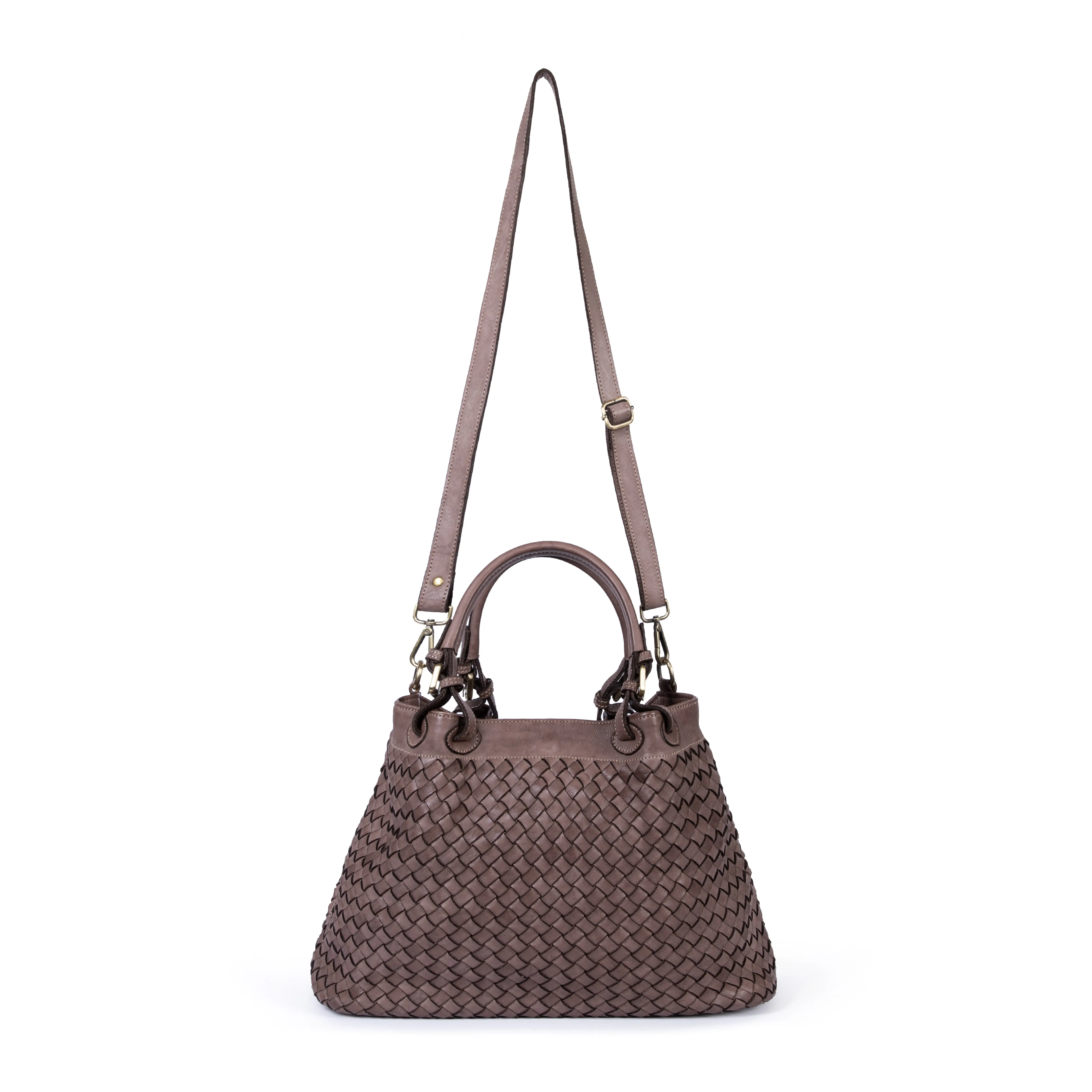 Salerno: Mushroom Woven Leather Handbag