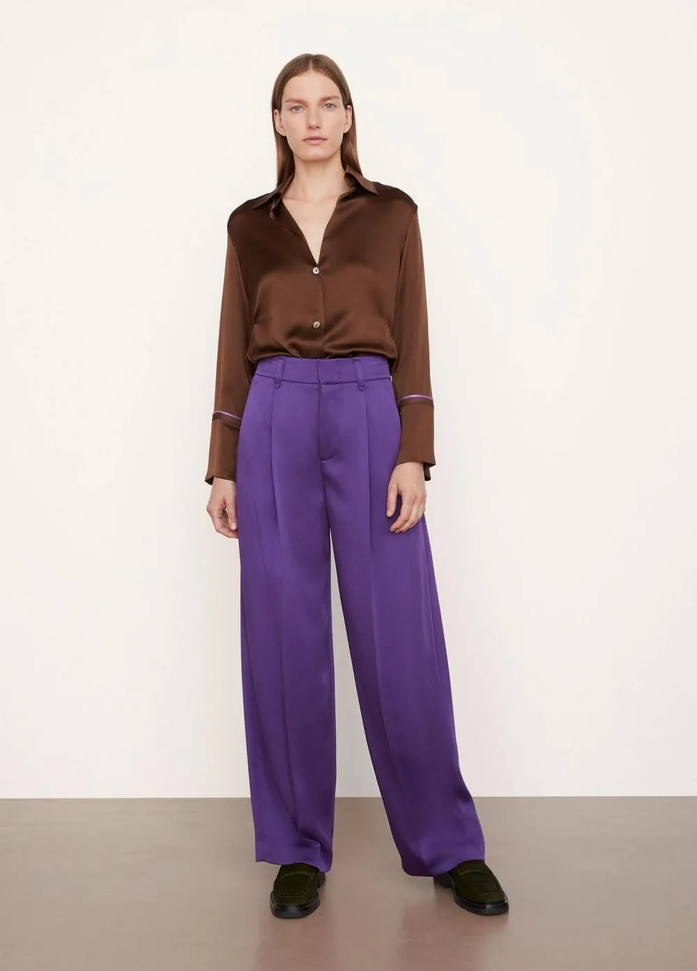 Satin Wide Leg Pant in Dark Zinnia