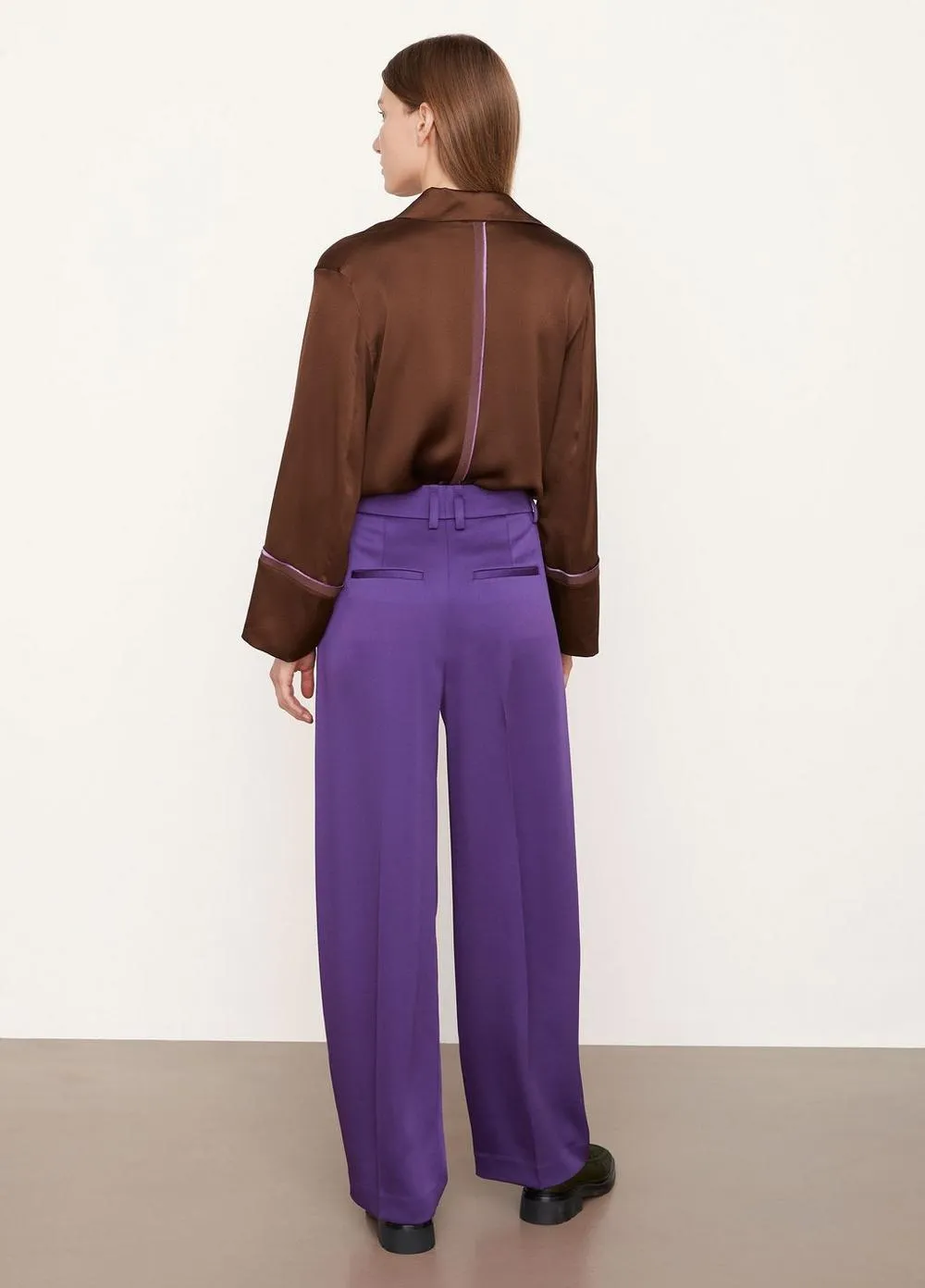 Satin Wide Leg Pant in Dark Zinnia