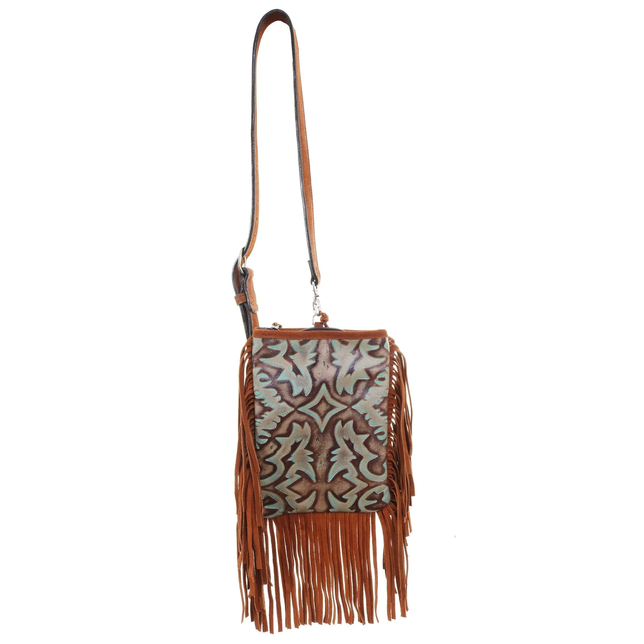 SLP07F - Laredo Burnt Turquoise Sling Purse w/ Fringe