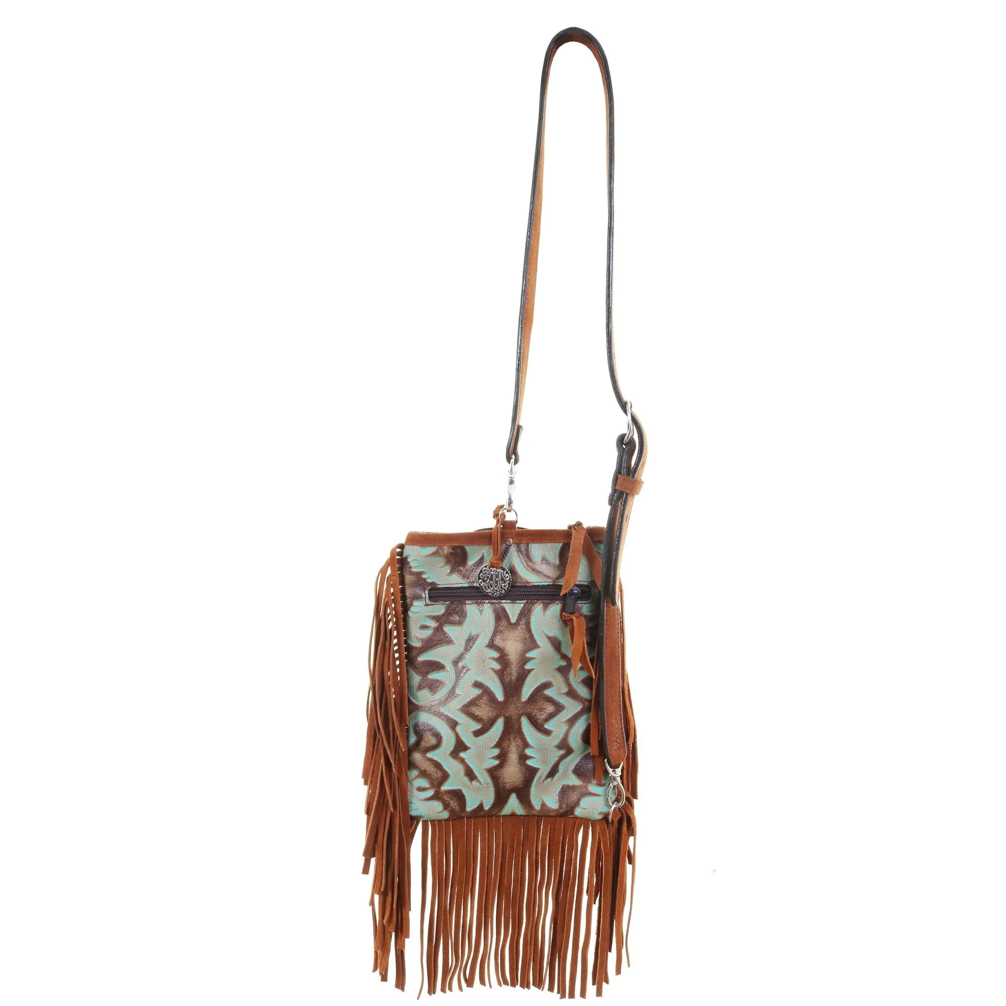 SLP07F - Laredo Burnt Turquoise Sling Purse w/ Fringe